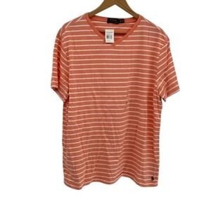 Polo Ralph Lauren T Shirt Short Sleeve Orange White Stripe Men XL New Small Spot